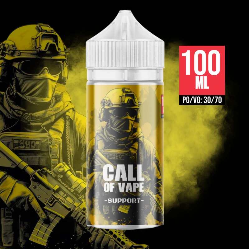 liquide_support_100ml_call_of_vape_soldat_prêt_à_l'action_ratio_PG_VG_30_70_experience_vibrante_fumée_jaune_vivacité_aventure